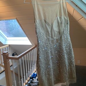 Designer evening cocktail dress - beige US4 petite